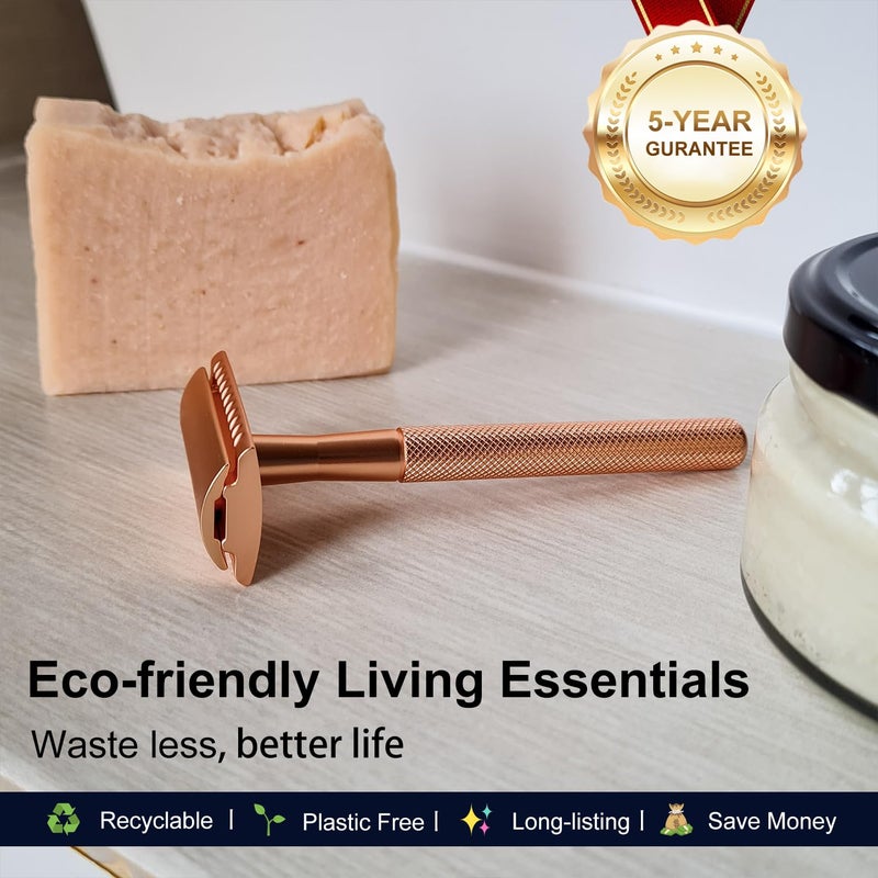 THURLADY Safety Razor for Women, Reusable Metal Razor, with 10 Double Edge Blades, Smooth Close Gentle Shave, Plastic Free, Rose Gold - Image 5